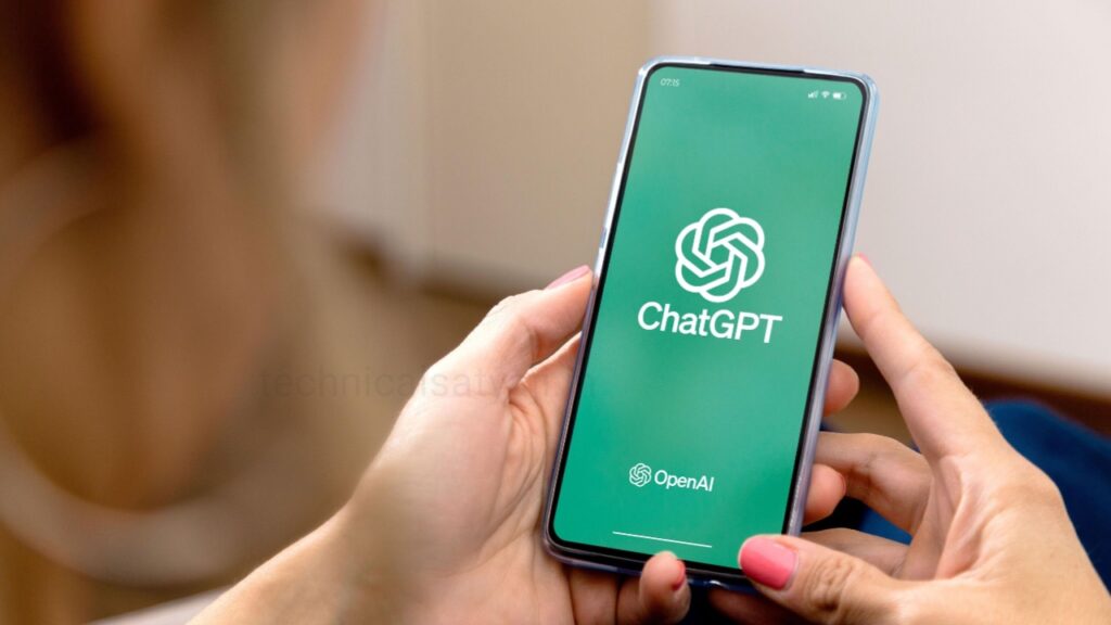 Man holding amobile that showing chatgpt app