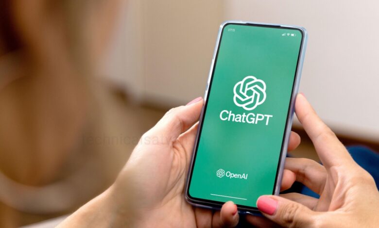 Man holding amobile that showing chatgpt app